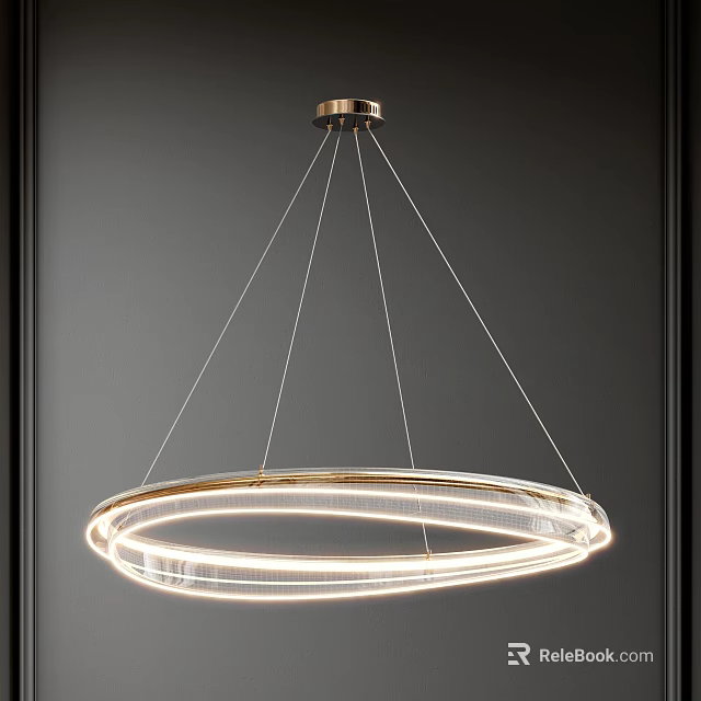Modern Round Chandelier With Transparent Glass Rings LED Lighting And Gold Accent 3d model 