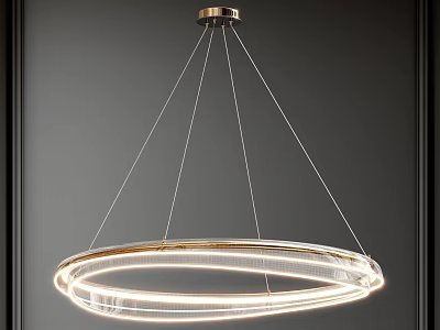 Modern Round Chandelier With Transparent Glass Rings LED Lighting And Gold Accent 3d model