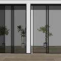 Modern Glass Sliding Doors For Home Interior Design With Indoor Plants And Frames