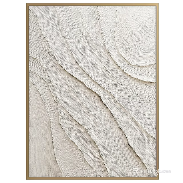 Abstract Textured Artwork With Wavy Lines Beige White Surface And Gold Frame 3d model 