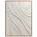 Abstract Textured Artwork With Wavy Lines Beige White Surface And Gold Frame
