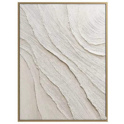 Abstract Textured Artwork With Wavy Lines Beige White Surface And Gold Frame 3d model