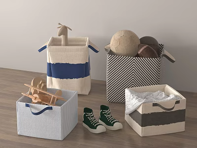 Stylish Fabric Storage Baskets With Various Designs For Organizing Toys Shoes And Accessories 3d model