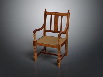 Comfortable Wooden Leisure Chair With Armrests Beige Upholstered Seat And Brown Frame 3d model