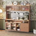 Modern Wooden Sideboard With Glass Doors Storage And Greenery In Decorative Interior