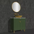 Different Design Bathroom Vanities With Hexagonal Round Oval Mirrors And Colored Cabinets 3d model