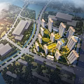 Aerial View Planning of Urban Layout with High Rise Buildings Rivers Roads and Green Spaces