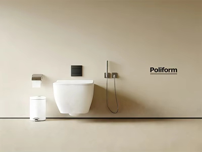 Poliform Modern White Wall Mounted Toilet With Toilet Brush Trash Bin And Control Panel 3d model