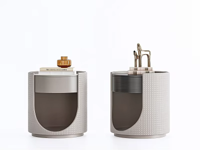Stylish Modern Gray Bedside Tables Featuring Gold Accents And Textured Surfaces 3d model