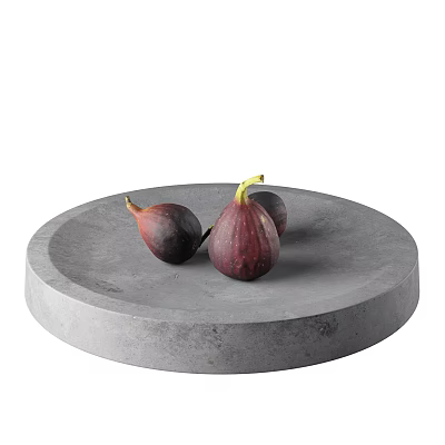 Three Ripe Figs Arranged On Gray Round Stone Slab Tray 3d model