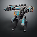 Futuristic Multi Legged Mechanical Robot With Twin Cannons Blue Gray Design And Glowing Lights