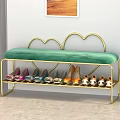 Modern Golden Frame Heart Shaped Backrest Green Velvet Sofa Bench With Shoe Shelf
