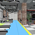 Modern Fitness Gym Interior With Treadmills Brick Walls Large Windows And Green Plants