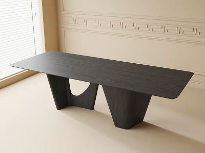 Modern Dark Wood Dining Table Featuring Unique Sculptural Base And Light Wall Interior 3d model