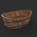 Wooden Oval Bathtub With Metal Hoops And Rustic Traditional Design