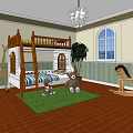 Cozy Bunk Bed In Kids Room With Stuffed Toys Green Rug And Wooden Floor