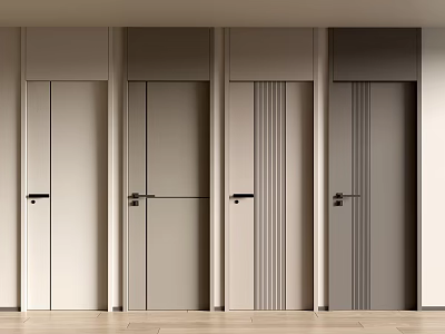Modern Hinged Doors with Sleek Design Black Handles in Light Interior and Wooden Flooring 3d model