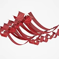 Elegant Red Ceiling Drapery With Flowing Hanging Decorative Ribbons And Wavy Design 3d model