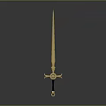 Golden Ornate Sword With Intricate Hilt Design Vertical Placement On Gray Background