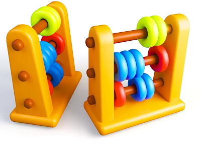Two Yellow Children's Abacus with Colorful Green Red Blue Beads and Wooden Frame 3d model