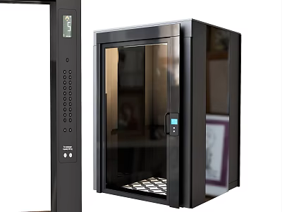 Modern Black Elevator Design With Glass Door And Control Panel 3d model