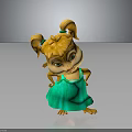 Cute Animated Squirrel Character Girl With Blonde Pigtails Green Dress And Big Eyes