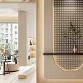 Modern Foyer Hallway With Perforated Screen And Green Plant