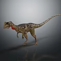 Reptile Dinosaur With Green Brown Skin Red Throat Standing On Gray Background Shadow And Reflection