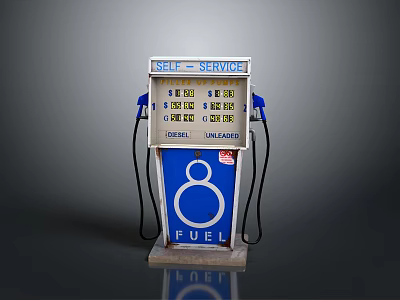Vintage Self Service Fuel Pump With 8 Fuel Logo And Price 3d model