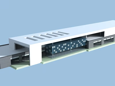 Modern Commercial Street With Glass Facade Flat Roof And Retail Shop Entrances 3d model