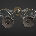 Vintage Antique Binoculars With Textured Metal Surface And Gold Silver Accents