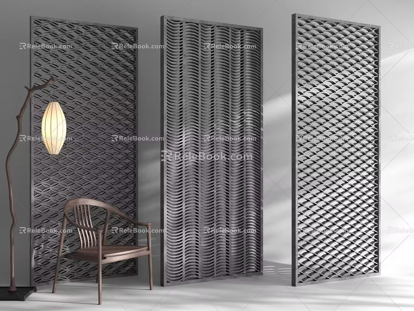 New Chinese Style Tile Partition Lattice Partition Leisure Chair Hollow Brick Cement Brick 3d model