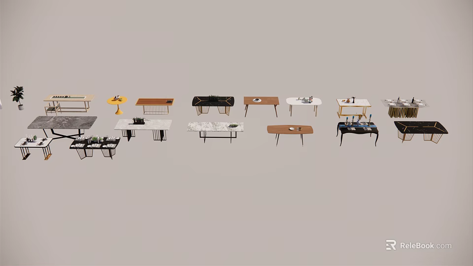Various Modern Dining Tables With Different Designs Materials And Styles For Home Decor 3d model