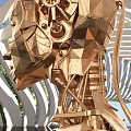 Three Golden Robotic Humanoid Busts With Intricate Mechanical Design In Spiral Background