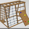 Outdoor Kids Wooden Playground Equipment With Climbing Net Ladder And Slide With Colorful Dots