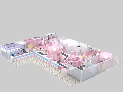 Colorful Indoor Kids Playground With Pink Slides Ball Pit And Climbing Frames 3d model