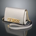 Guess Grey Pebbled Leather Crossbody Bag With Gold Logo And Chain Strap