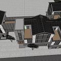 Modern Townhouse Exterior Design With Gray White Facade And Large Windows
