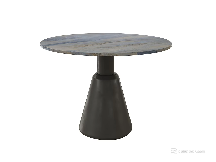Stylish Round Dining Table With Gray Marble Top And Black Conical Base 3d model