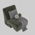 Light Gray Fabric Single Sofa With Black White Striped Pillow And Gray Throw Blanket