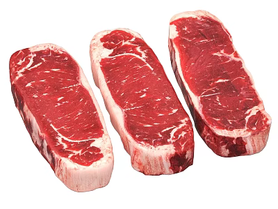 Three Fresh Premium Beef Steaks with Marble Texture and Juicy Meat 3d model