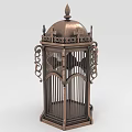 Vintage Copper Lantern With Octagonal Frame Ornate Ironwork Spire Top And Hollow Out Patterns