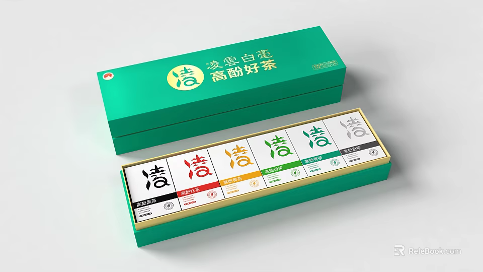 Premium White Tea Packets In Green Box With High Quality And Elegant Design 3d model