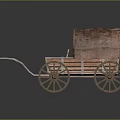 Vintage Old Wooden Wagon With Covered Canvas Top And Spoked Wheels Design