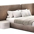 Comfortable Double Bed With Brown Upholstered Headboard White Pillows And Soft Quilt 3d model