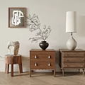 Two Wooden Bedside Tables With Table Lamp Vase And Framed Artwork In Modern Bedroom