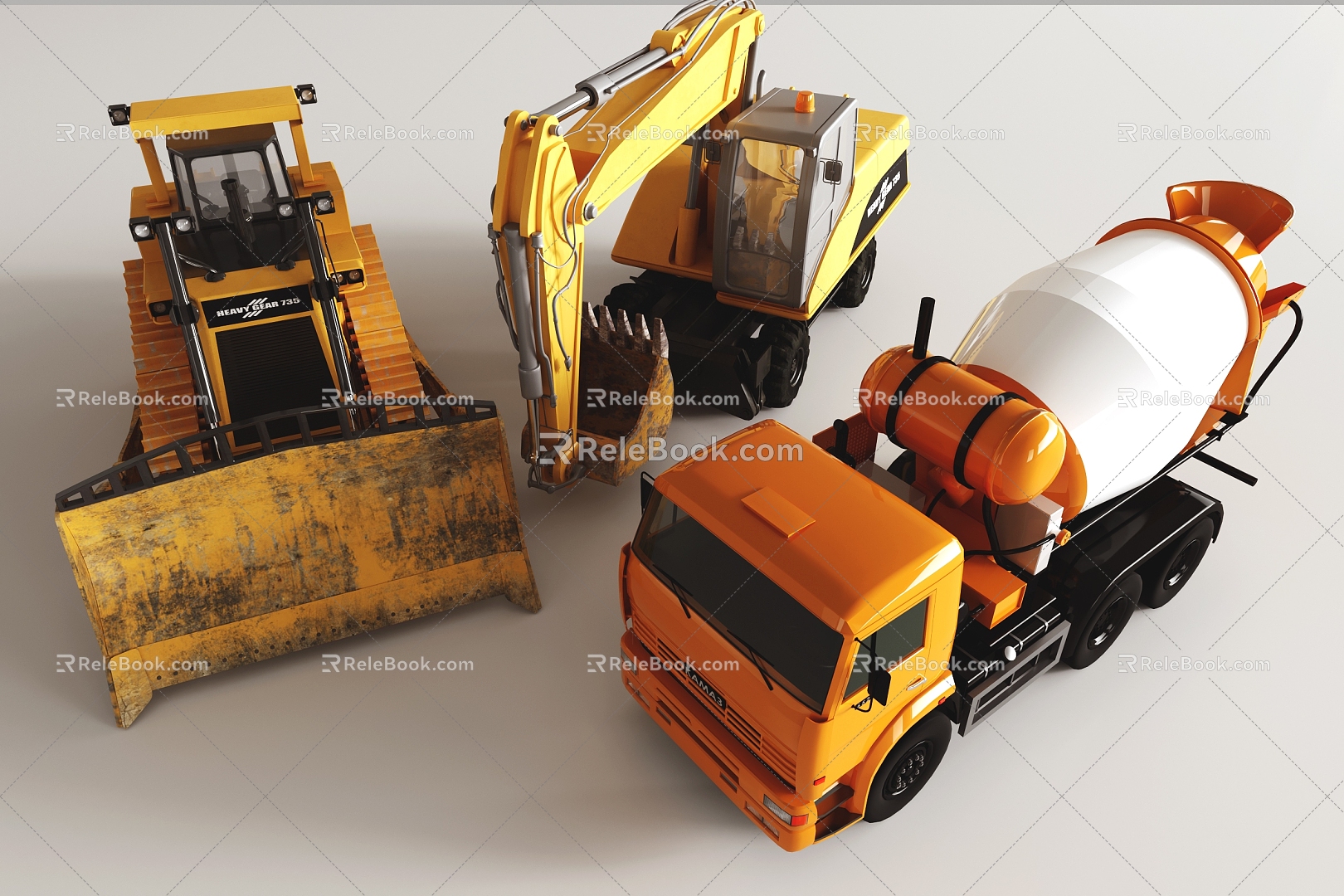 Engineering vehicle bulldozer road roller forklift crane 3d model