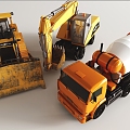 Engineering vehicle bulldozer road roller forklift crane 3d model