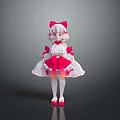 Cute Game And Movie Character With Pink Cat Ears White Pink Outfit And Bowknots