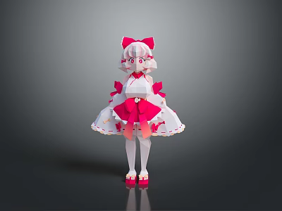 Cute Game And Movie Character With Pink Cat Ears White Pink Outfit And Bowknots 3d model